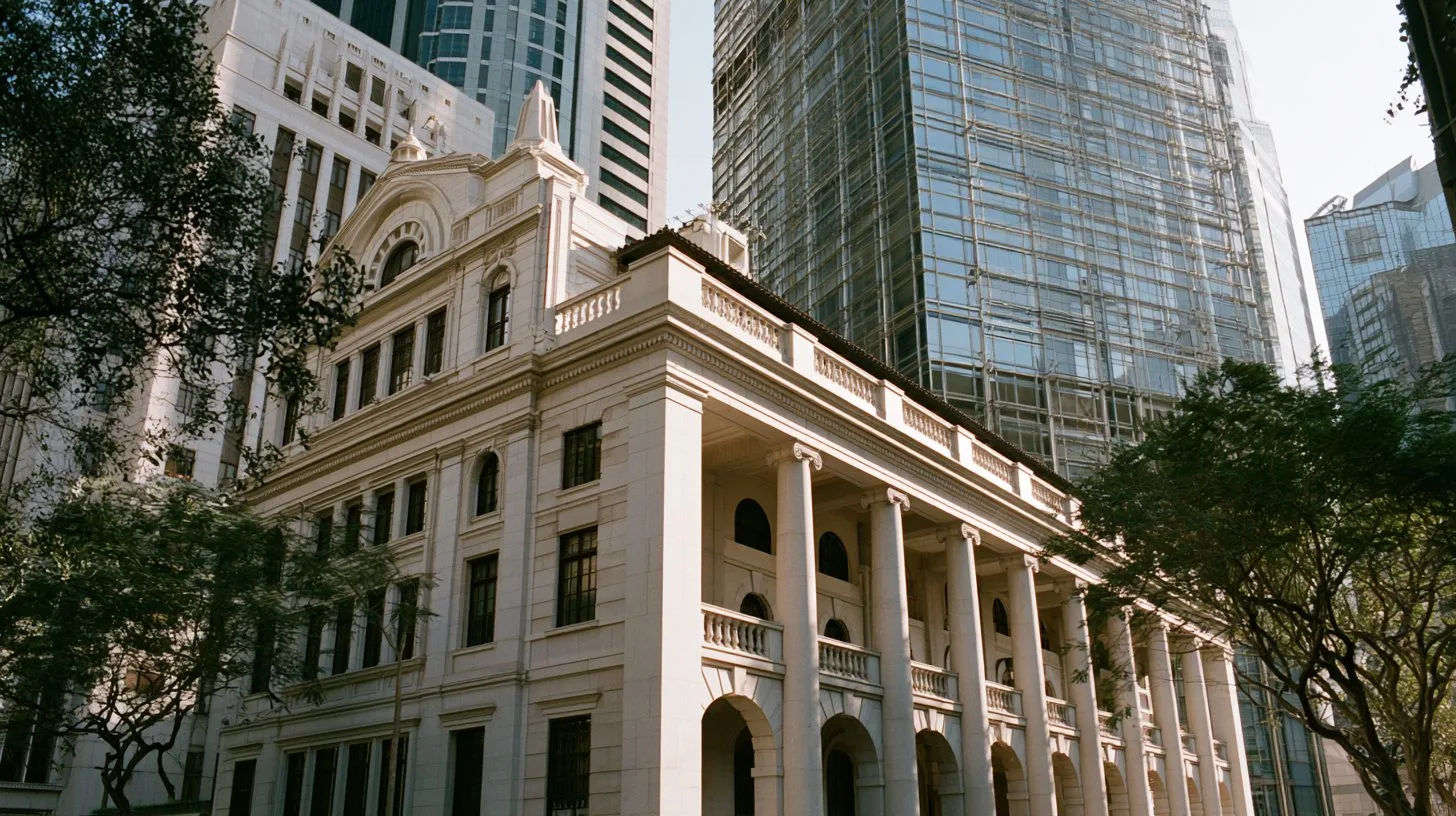 A Hong Kong heritage building beside modern glass towers