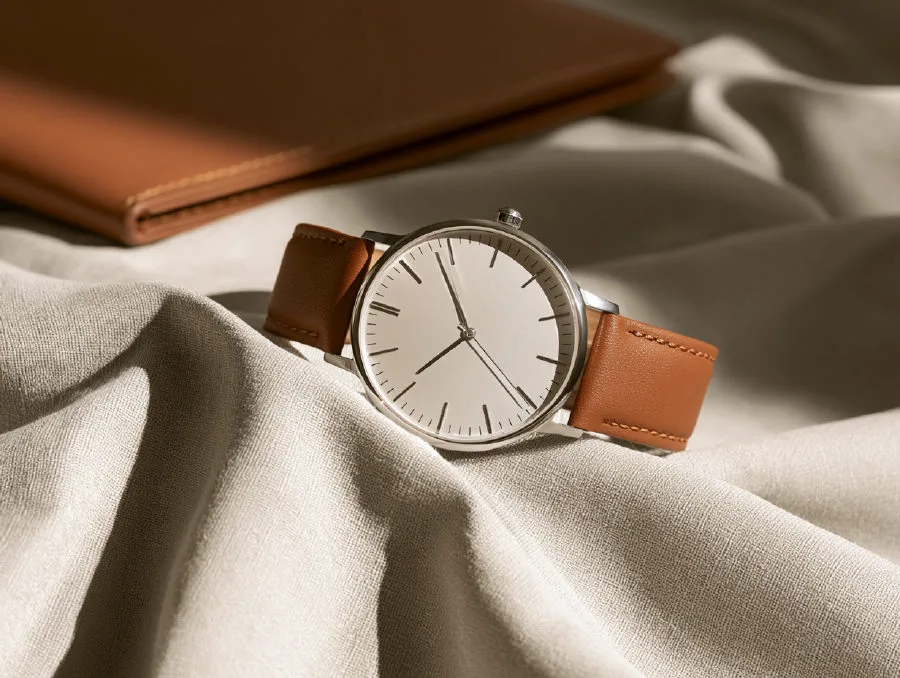 A wristwatch and a small framed artwork on dark velvet